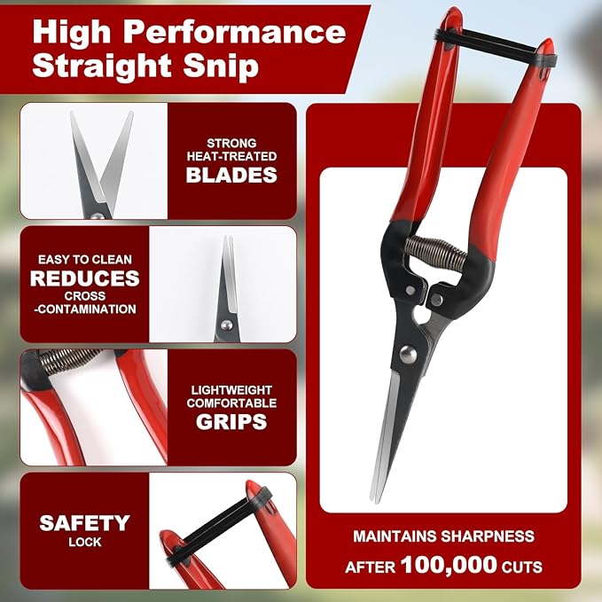 LEEPENK 2 Piece Garden Shears Set: Heavy Duty Pruning Shears with Japanese SK5 Steel Blade & Long Straight Garden Snip,Complete Pruning Shears for Gardening, Tree Trimming, Flower & Herb Cutting