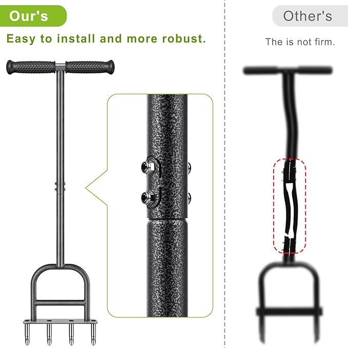 Dolibest Lawn Coring Aerator, Manual Lawn Aerator, 4 Stainless Steel Corer Plug Aerator with Soft Rubber Grip, Pre-Assembled Manual Grass Aerating Tool & Cleaning Hand Tool for Improving Lawn Health