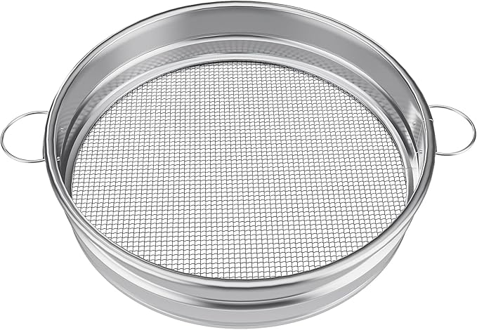 19“ Large Soil Sifter with Handle for Gardening, Dirt Sifter, Compost Sifter, Rock Sand Sifter, Wheelbarrow Sifter, Garden Soil Sieve, Metal Gravel Pellet Worm Sifter, Heavy Duty Bin Outdoor