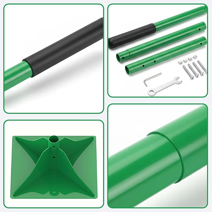 Green Heavy Duty Steel Tamper, 10x10 Inch Head with 48-Inch Handle & Rubber Grip for Soil, Dirt, Gravel and Asphalt Compaction, Ideal Garden Landscaping & Paver Tool Trash Tamper