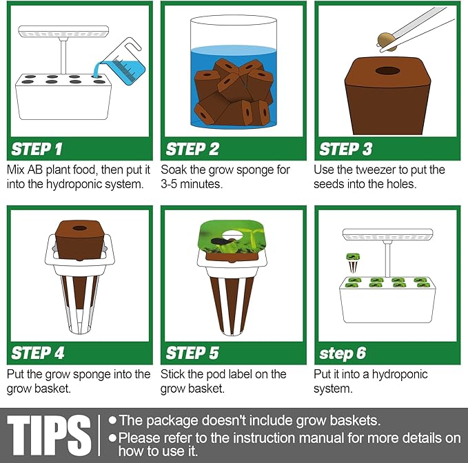 Bigmeta Hydroponics Pods Kit Compatible with IDOO/QYO/LYKO/ZUAIAI, 30 Pcs Square Seed Grow Sponges with A&B Solid Plant Food, for Hydroponics Growing Plants System