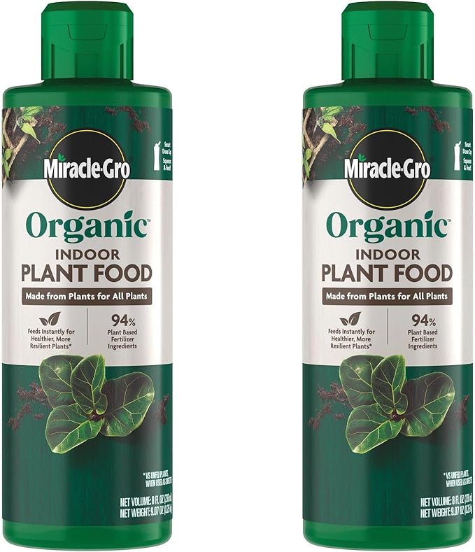Miracle-Gro Organic Indoor Plant Food, Liquid Plant Food for Houseplants, Flowers, Vegetables, and Herbs, 1-0.5-1 NPK, 8 fl. oz., 2-Pack