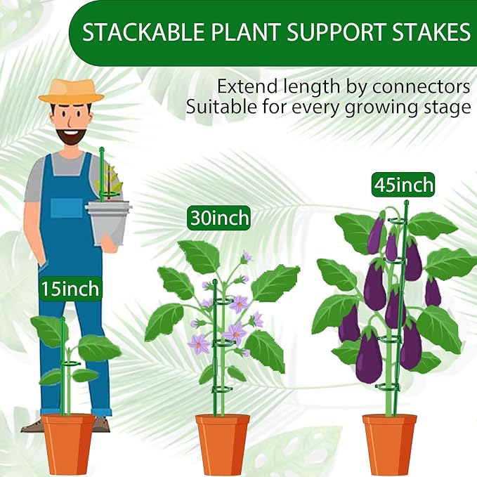 Plant Stakes,MAFONE 10Pcs 15In Monstera Plant Support Orchid Sticks Extended to 2/3/4ft, Plant Sticks Support Tall for Monstera,Orchids,Tomatoes,Vines & Indoor Outdoor Plants