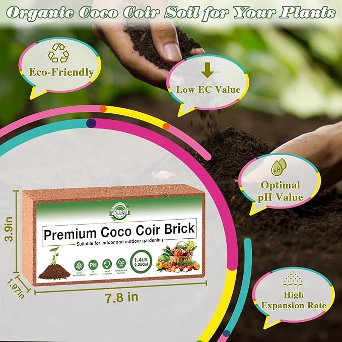 Halatool 6 Pcs Organic Coconut Coir Bricks for Plants, Compressed Coco Coir Brick Coconut Fiber Substrate with Low EC & pH Balance, High Expansion Coco Peat Seed Starter Garden Soil for Planting