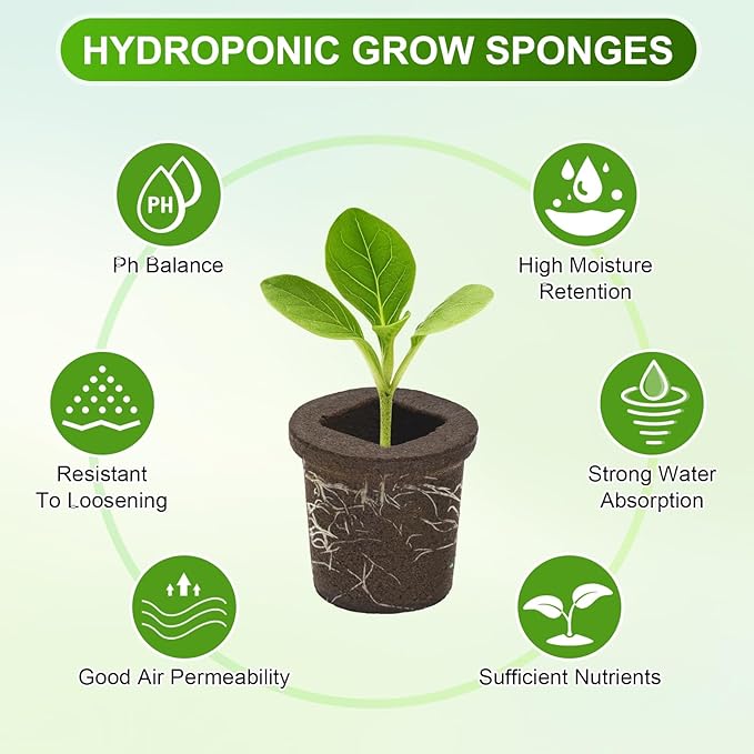10-Pack Grow Sponges, 2.2x1.6x2 Inch Replacement Root Growth Sponges Seed Pods for Plant Rooting/Seed Germination/Hydroponic Gardens System Supplies, Starter Plug for Seeds