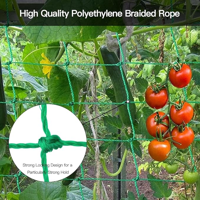 Trellis Netting, PDGROW Climbing Plant Support Net Garden Pea Bean Neting, Heavy-Duty PE Trellis Net for Cucumber, Tomato, Vegetables, Fruits, Sweet Pea Plants (6.6' x 8.2'Ft)