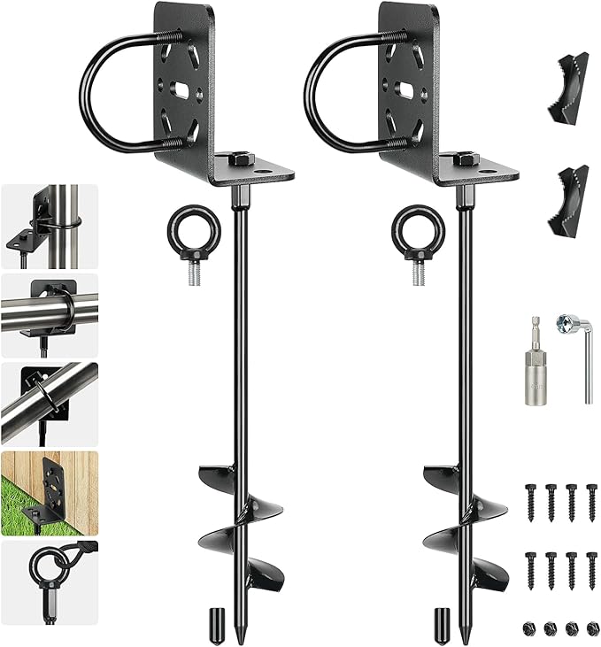 2 Pack 20" Heavy Duty Ground Anchors Shed Anchor Kit, Mobile Home Anchors with Multi Purpose Brackets, Earth Anchor for Gazebos Swing Sets Fences Carports Sheds Goal