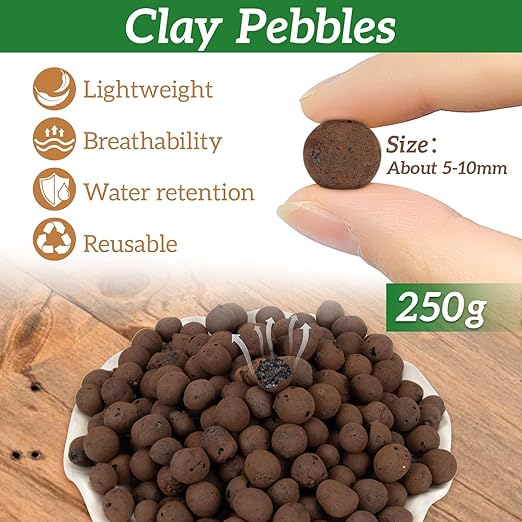Leca Clay Pebbles for Plants - 5mm-10mm Clay Balls for Plants Pebbles for Indoor Plant Hydroponic Growing Gardening Orchids Drainage Decoration Aquaponics Growing Terrarium 250g