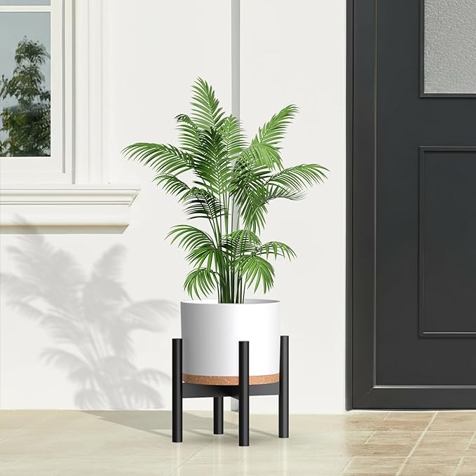 10/9/8 Inch Large Plant Pots with Drainage Holes and Trays, 3 Pack Modern Minimalist Cylinder Planters for Monstera, Snake Plant, Indoor Outdoor (Matte White & Brown)
