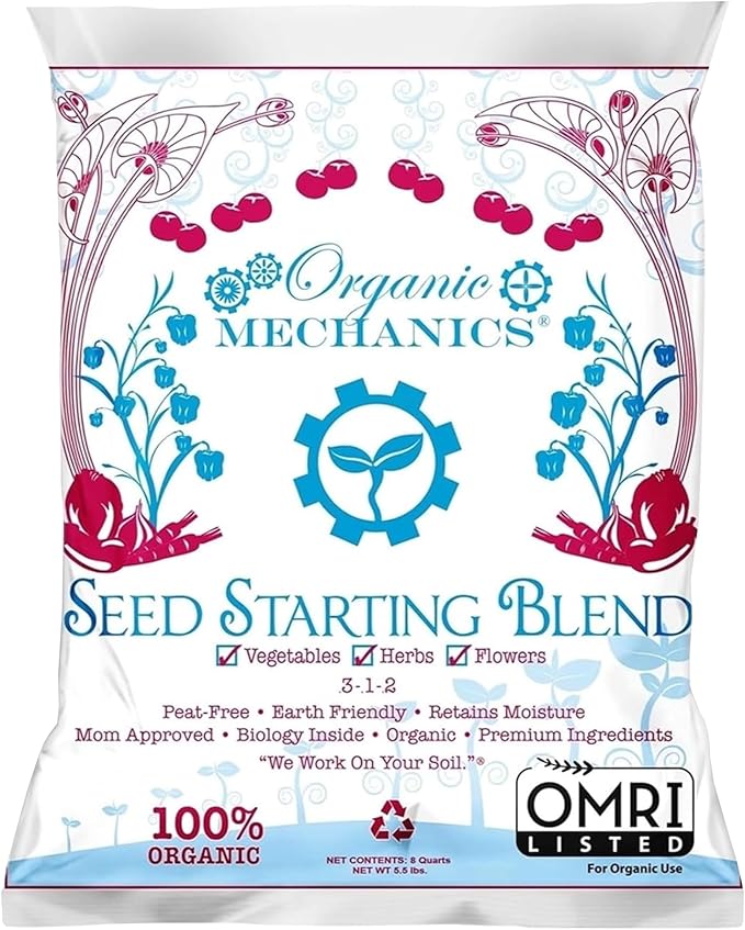 Organic Mechanics Seed Starting Potting Soil Blend, 8 qt – Provides Optimal Seed Germination with Coconut Coir, Aged Pine Bark, Rice Hulls, and Worm Castings – Peat-Free & Eco-Friendly