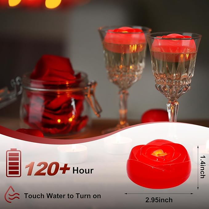 Enido Flameless LED Floating Candles Battery Operated Waterproof Plastic Tealights Pack of 6, Centerpieces at Wedding, Party,Valentine's Day (Red)
