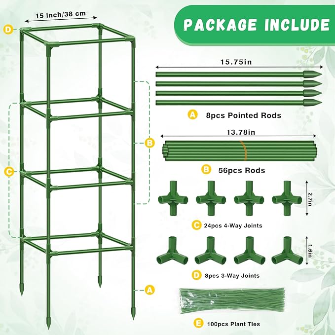 Riare 2 Pack Square Tomato Cages for Garden Plant Support- 60 Inch Heavy Duty Tomato Cage Garden Stakes Tomato Trellis for Climbing Plants Vegetables Flowers Outdoor Indoor