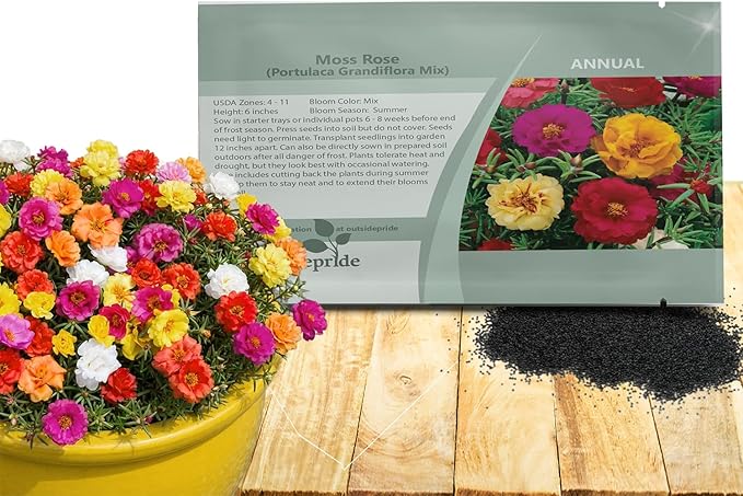 Outsidepride Mixed Moss Rose Seeds - 5000 Pcs Annual, Drought & Heat Tolerant, Pollinator Friendly Ground Cover Seeds for Planting w/Vibrant Blooms & Succulent Foliage, Ideal for Xeriscaping