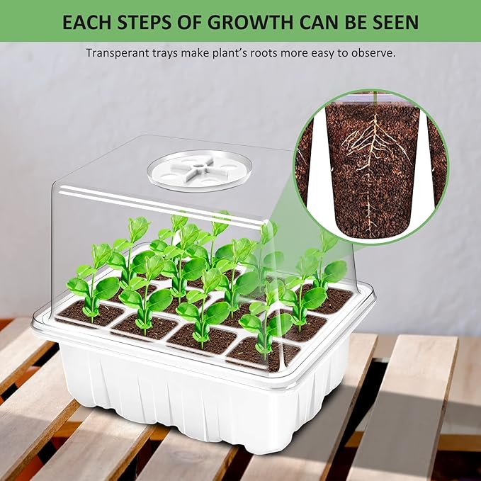 YAUNGEL Seed Starting Trays, 10 Pack 120 Cells Thicken Seed Starter Tray Kit with Humidity Dome/Heightened Lids Durable Growing Trays for Greenhouse & Gardens, White