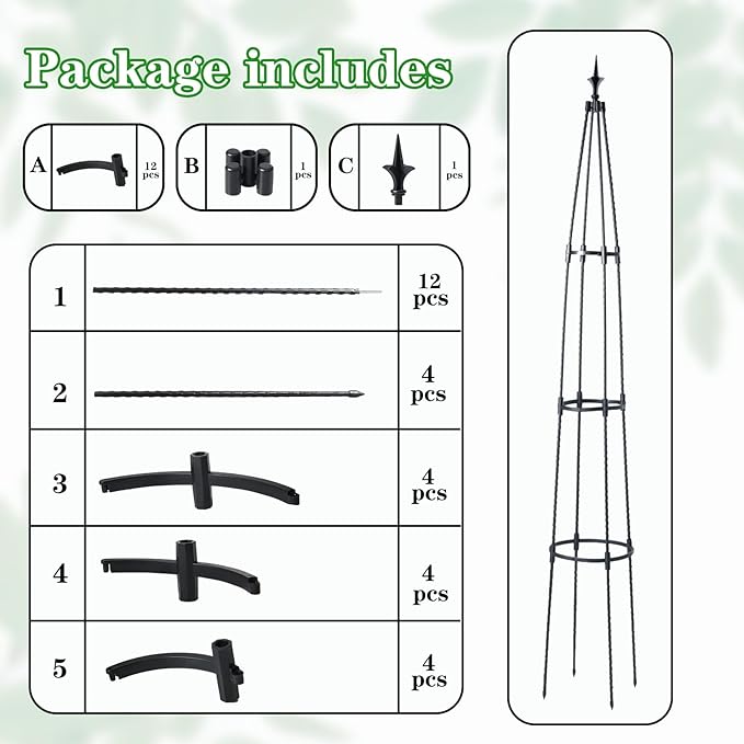Garden Obelisk Trellis for Climbing Plants, 67inch lron Pipe Wrapped in Plastic Plant Support, Rust-Resistant Outdoor Garden Structure for Roses, Vines, and Flowers, Easy Assembly, Durable Design.