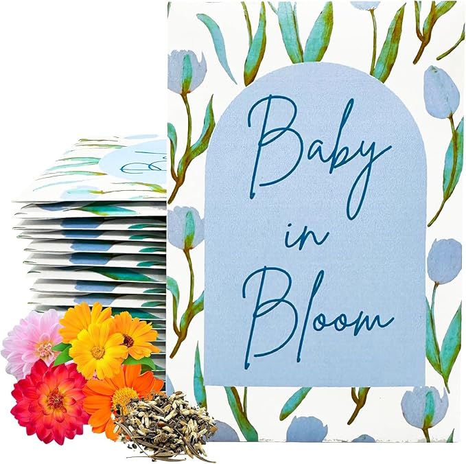 Wildflower Seed Packets Baby in Bloom Shower Party Favors (Pack of 30) - Wildflower Seed Packet Favors Gift (Blue Baby in Bloom)