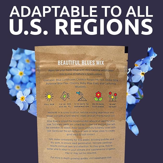 All Blues Wildflower Seeds - Bulk 1/4 Pound Bag - Over 30,000 PureAnnual and Perennial Flower Seeds