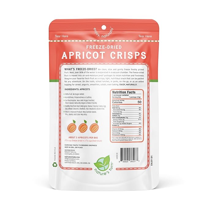 Nature’s Turn Freeze-Dried Fruit Crisps – Healthy, Gluten-Free, Crispy & Delicious, Plant-Based Snack, Ideal for Cereal, Smoothies, School Lunches, & On-the-Go, Sour Apricot, Bags of 12 (0.53 oz Each)