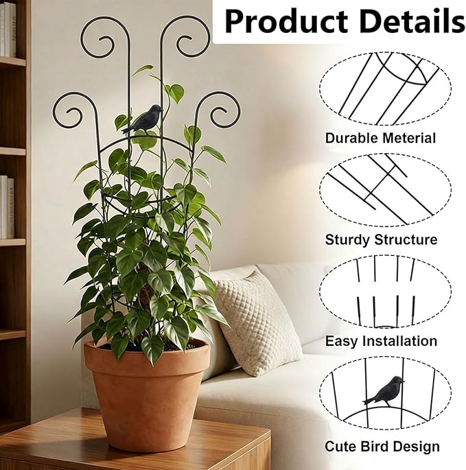 2 Pack Trellis for Climbing Plants Indoor, 30In Monstera Plant Support Structures, Plant Trellis for Potted Plants Stakes, Metal Climbing Support Outdoor for Ivy Pothos Monstera Hoya Flower Vine,Bird