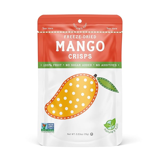Nature’s Turn Freeze-Dried Mango Crisps – Healthy, Gluten-Free, Crispy & Delicious, Plant-Based Snack, Ideal for Cereal, Smoothies, School Lunches, & On-the-Go, Bags of 6 (0.53 oz Each)
