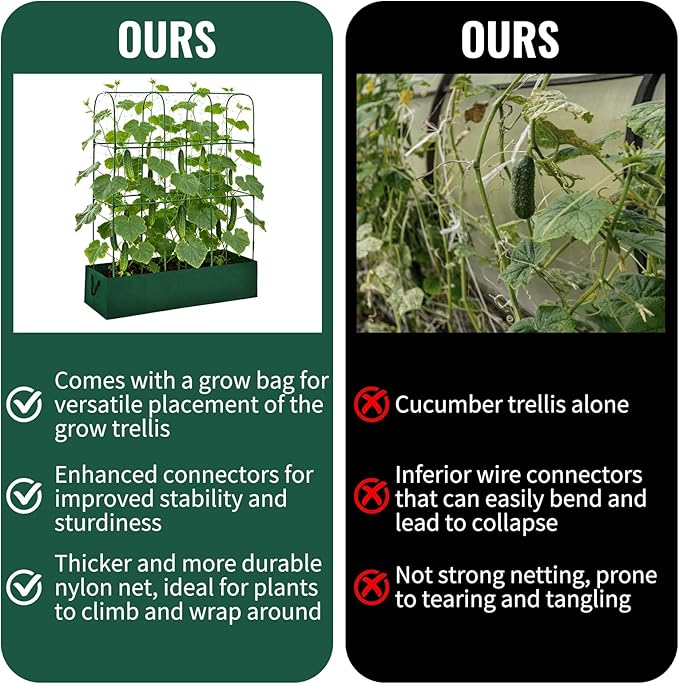 Cucumber Trellis with Raised Garden Bed Metal U-Frame Plant Support with Grow Bags and Climbing Net Garden Trellis for Climbing Plants Cucumber Vegetable Tomato Grape Pea, 50.4 × 17.7 × 51.2 Inch