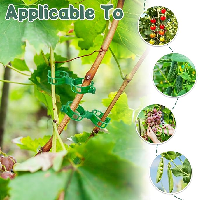 200 PCS Plant Support Clips Reusable Garden Clips, Secured Plastic Plant Clips, Tomato Support Clips for String Trellis for Climbing, Plants Flowers Stem Vine Fixing Clips (200, GREEN)