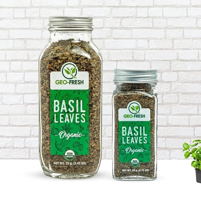 Geo-Fresh Organic Basil, 2.47 oz (70g), Non-GMO, Kosher, 100% Organic, Gluten Free, USDA Certified