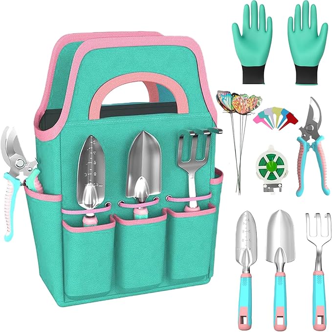 Gardening Tools Kit - 27PCS Heavy Duty Gardening Tool Starter Set with Non-Slip Rubber Handle, Ideal Gifts for Women and Men