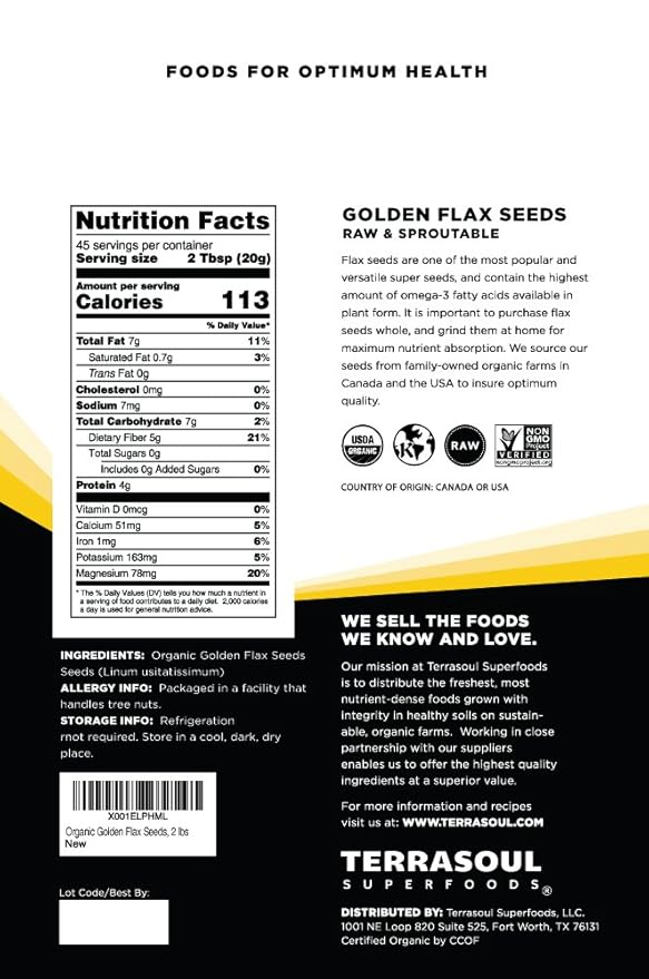 Terrasoul Superfoods Organic Golden Flax Seeds, 6 Lbs (3 Pack)