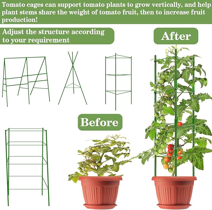 Halatool 8 Pack Tomato Cages for Garden,Up to 63in Adjustable Tall Tomato Cage, Garden Stakes Tomato Trellis for Pots, Tomato Plant Support for Raised Garden Bed & Vegetables Flowers