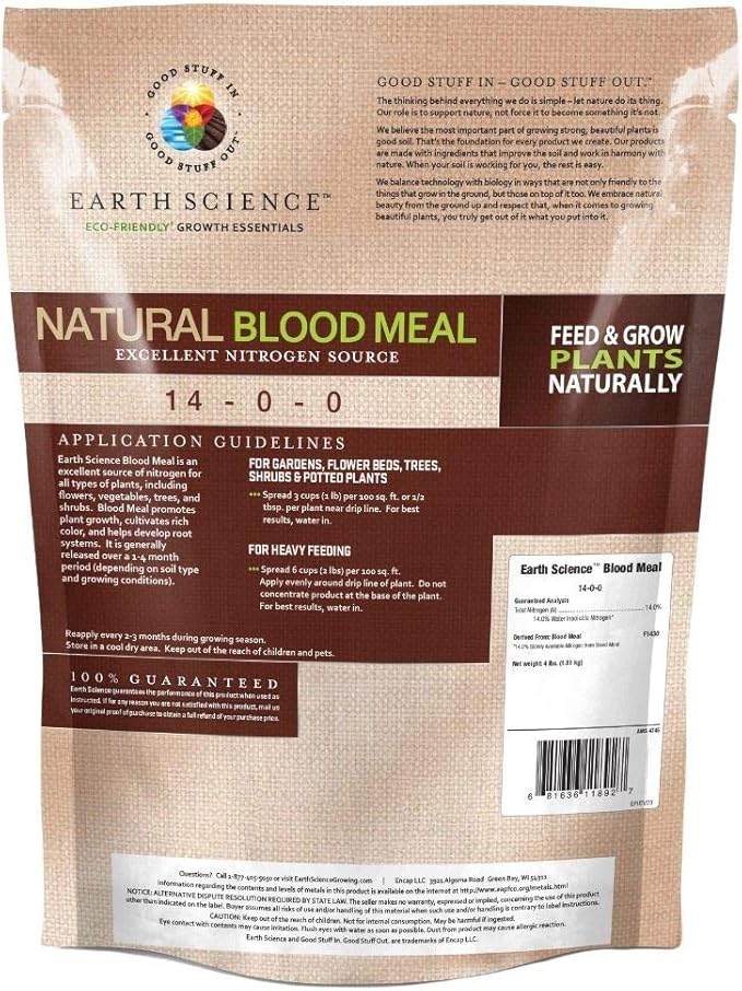 Earth Science – Natural Blood Meal Plant Food – Feed & Grow Plants Naturally – Activate Compost Piles – Vibrant Color –More Blooms and Bigger Harvests 4lb