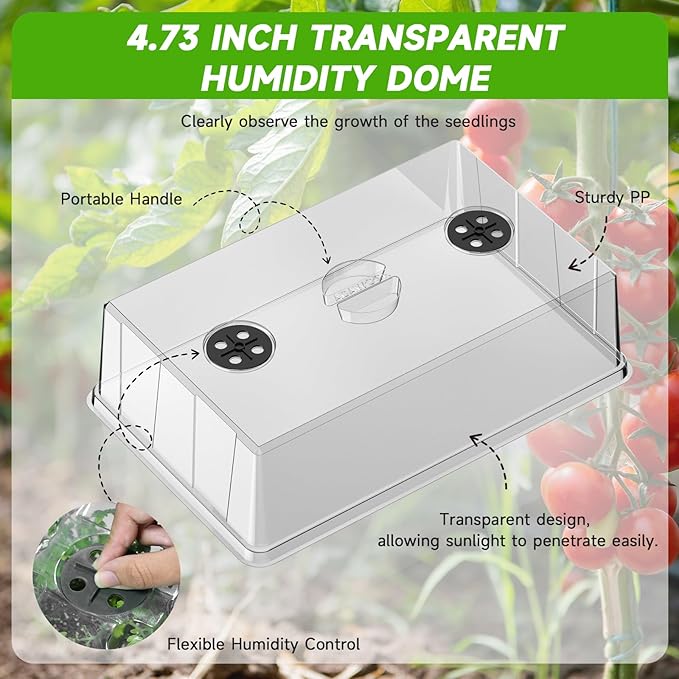 Seed Starter Tray, Gardening Plant Grow Trays Kit for Seedling, Germination Trays with 4.72 Inch High Humidity Domes，Large Growing Space & Better Air Flow for Seed Starting, Mini Greenhouse, 3PCS