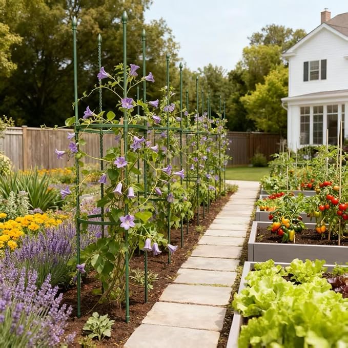 Tomato Cages for Garden&Pots, 4 Pack 50" Plant Support Trellis for Tomatoes, Cucumbers, Beans | Heavy-Duty Steel with Rust-Proof Coating | Garden Stakes for Outdoor Indoor Plants