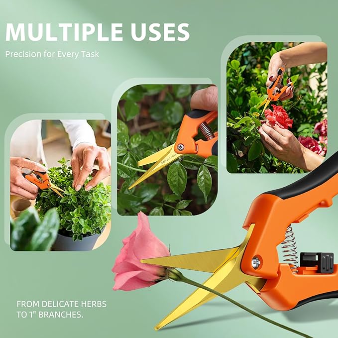 Pruning Shears for Gardening - DECERK 8.5" Professional Bypass Garden Scissors & Clippers, Super Sharp SK5 Blade, Ergonomic Handle Heavy Duty Hand Held Pruners, Gardening Gift for Women Men, 2025 Tool
