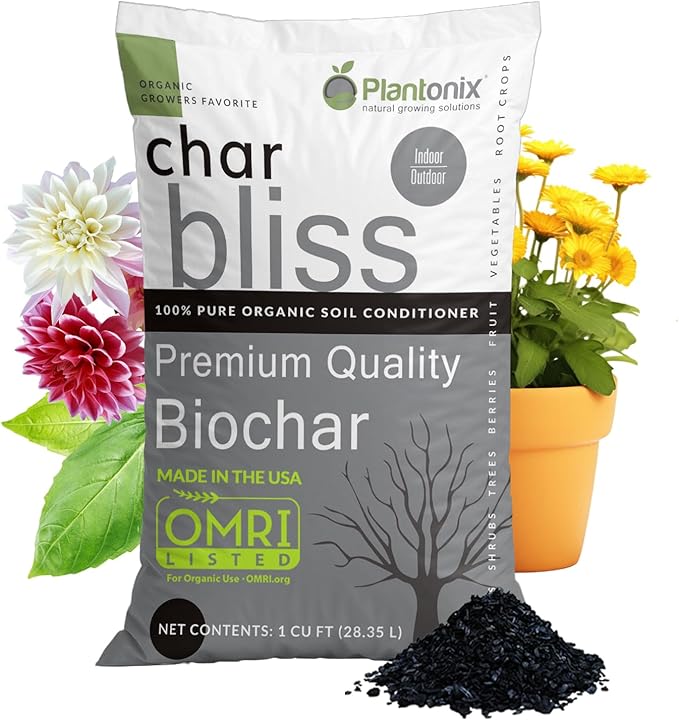 Char Bliss (1 Cubic Ft) - Organic Biochar for Plants - OMRI-Listed Biochar Soil Amendment Organic - Horticultural Charcoal for Plants, Gardening, & Potting Soil - 100% Natural and Renewable Bio Char