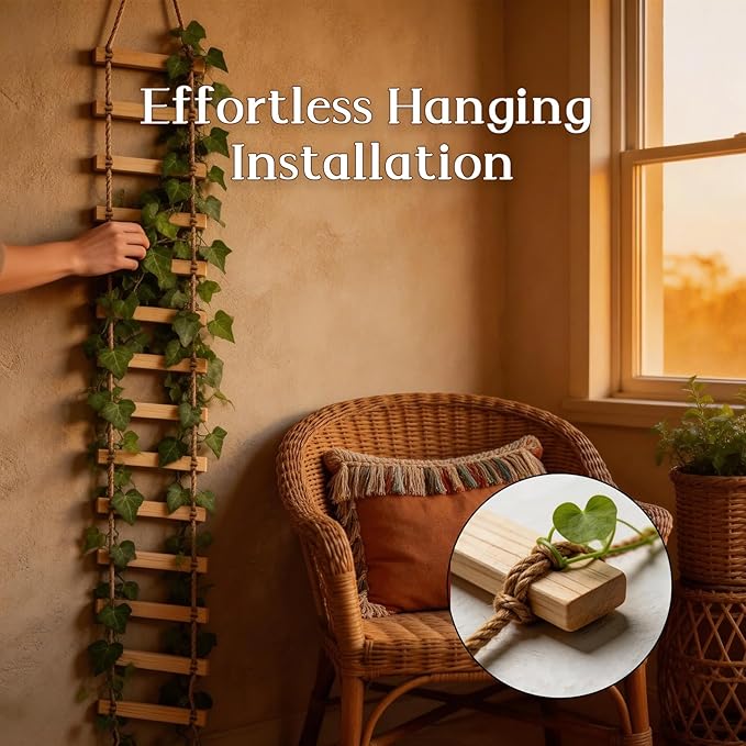 Trellis for Climbing Plants Indoor, Plant Ladder - 70.9×7.9 Inches Natural Wooden Hanging Trellis, Decorative Wall-Mounted Support for Potted Vines, Ivy, and Houseplants