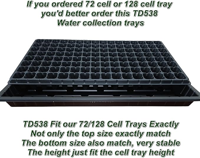 RooTrimmer 10Pcs 128 Cell Seed Starter Trays, Thick Durable Nursery 128 Cell Plug Tray Seedling Flat Plastic Shallow Tray for TD538 1020 Trays (21.26", 11.02", Deep 1.89"), GGBQ128