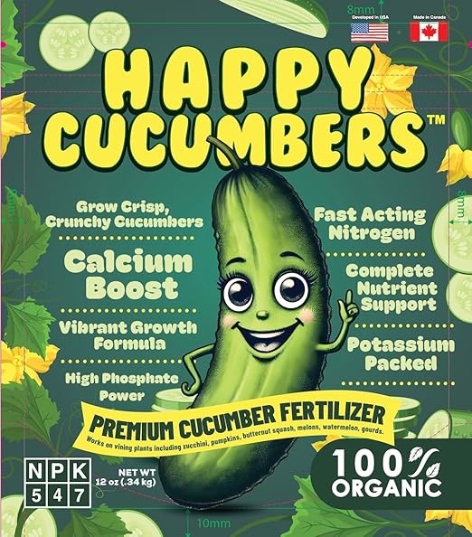 Happy Cucumber Fertilizer by Happy Nutrients Organic Premium Fertilizer for Cucumbers, Zucchini, Pumpkins, Squash & Melons – Fast-Acting, Nutrient-Rich Cucumber Plant Food for High Yields – 12 oz