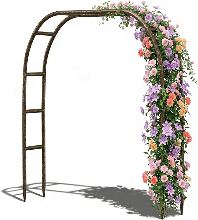 Thickened Metal Garden Arch, 7.8 ft High x 5.5 ft Wide Heavy-Duty Arbor with 16mm Steel Tubes, Sturdy Outdoor Trellis for Climbing Plants Roses Vines, Wedding Party Ceremony Decoration