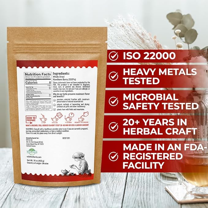 16 oz. Hawthorn Berry Herb Tea Espino blanco (Crataegus L.) - 453g Hawthorn Berry Tea
