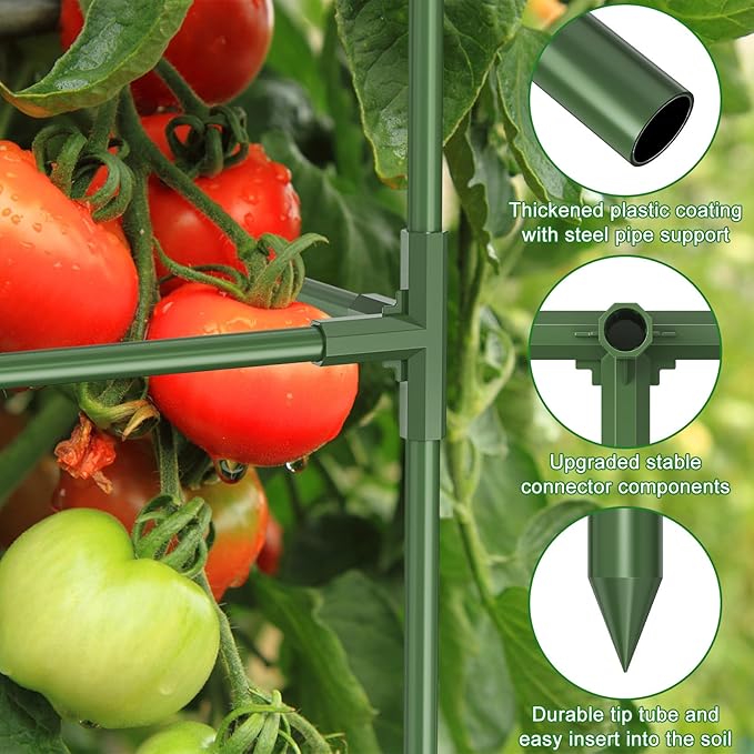Unves 3 Pack Tomato Cage for Garden, 16" W x 66" H Square Tomato Trellis Plant Support Frame with 50 Pcs Plant Clips, Suitable for Climbing Vegetables, Flowers, and Fruits
