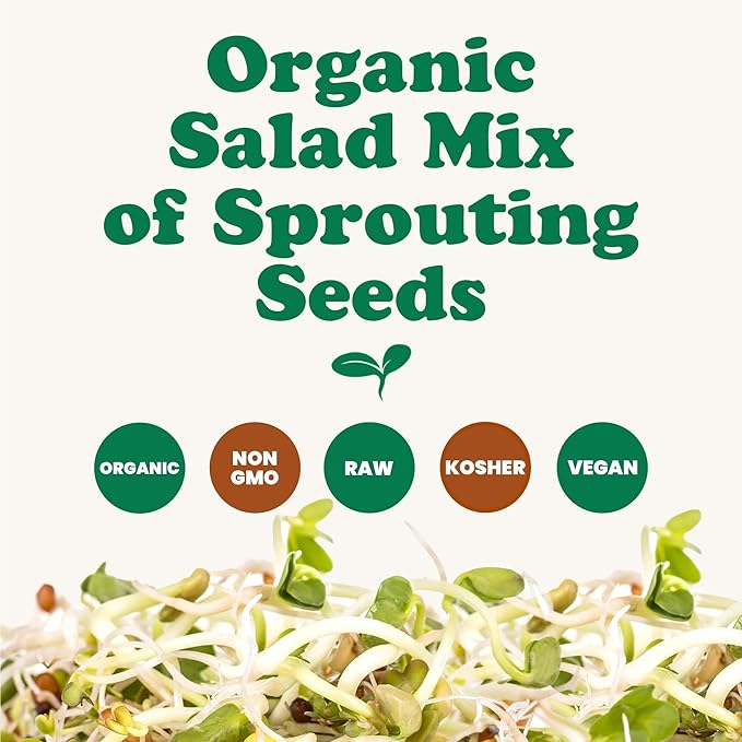 Food to Live Organic Salad Mix of Sprouting Seeds, 8 Ounces — Non-GMO Broccoli, Radish, Clover, Alfalfa. Rich Germination Rate, Non-Irradiated, Kosher, Vegan Superfood, Bulk, Rich in Sulforaphane