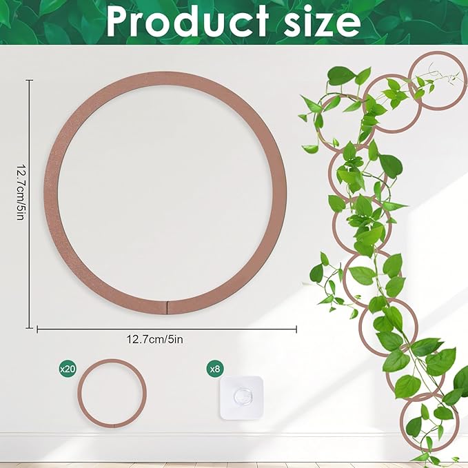 20pcs Round Chain Trellis for Climbing Plants Indoor, with 8pcs Self-Adhesive Hooks, HSSZXFR DIY Plant Climber Support for Vines and Garden Wall Trellis, for Monstera Pothos Ivy Flower