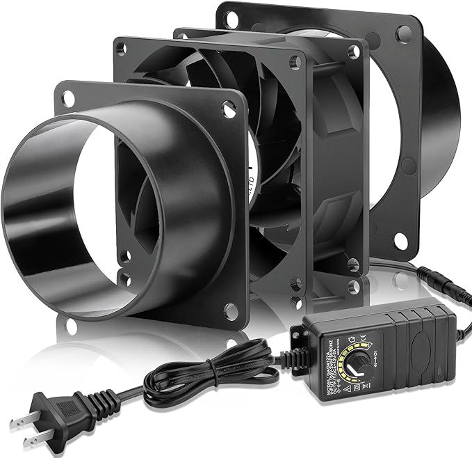80mm x 38mm 3 Inch Air Vent Duct Booster Adjustable Speed Fan with 2 Duct Adapters for DIY Grow Tent Attic Hydroponics Ventilation Soldering Fume Extractor-D8038