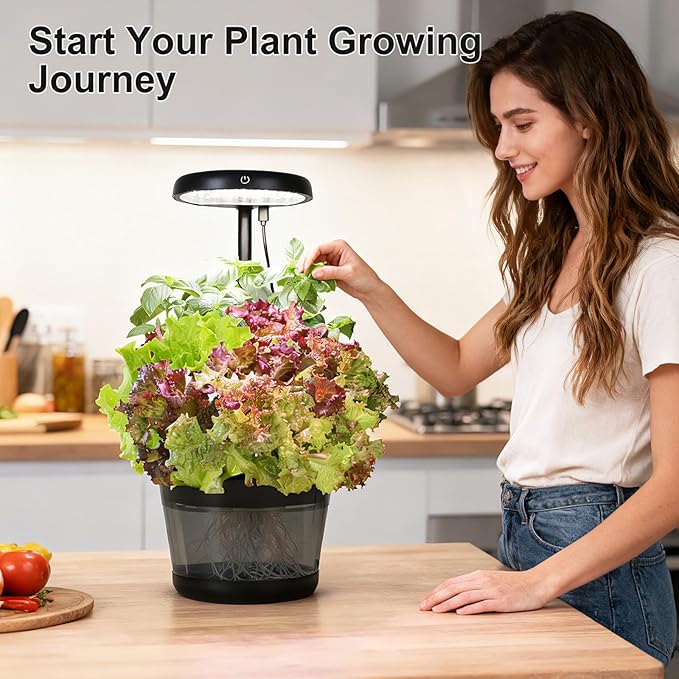 Indoor Clay pellets hydroponic Gardening System with 20-W LED Plant Grow Light.The Translucent hydroponic Growing System for Hydroponic Herbs, Vegetables, Lettuce Harvest on Countertop
