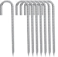 J-Hook-Rebar-Stakes-12 Inch, Ground Stakes Heavy Duty Rebar Stakes for Camping 8pcs Rebar Stakes Rust Proof Coated Metal for Flower Gardens Dog Fence Camping Tents Chicken Coop