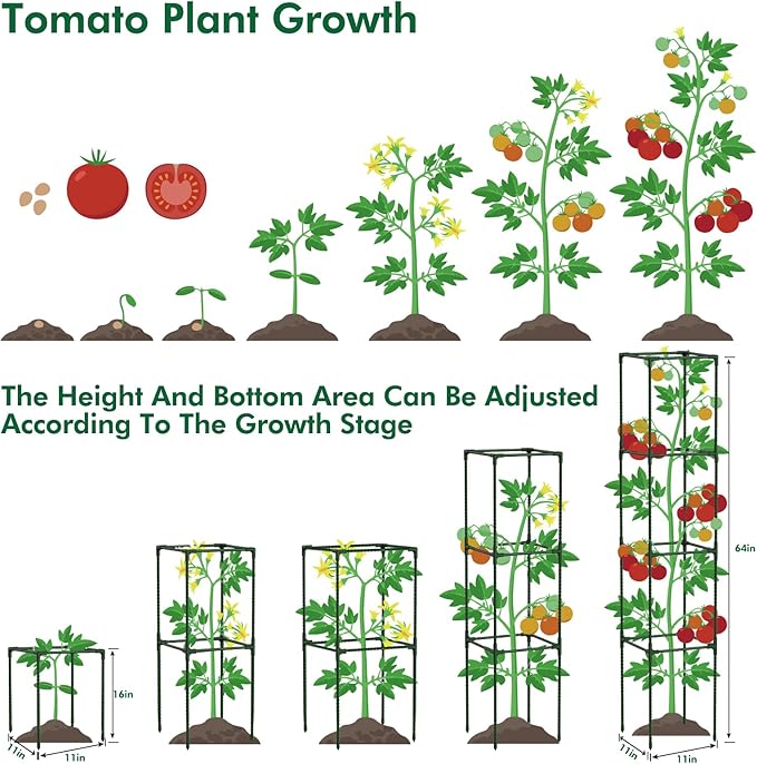 3 Pack 48" Tomato Cages for Garden, Plastic Coated Steel Pipe Heavy Duty Adjustable Tomato Stakes Trellis Plant Cages for Vegetable, Fruit, Flower, Rose Vine Climbing Plants