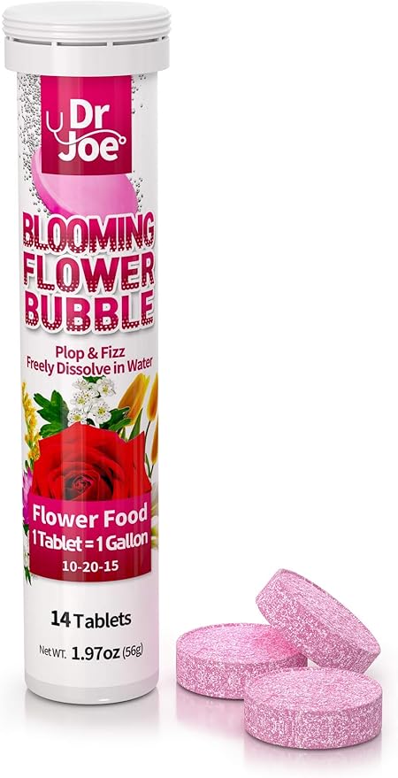 Dr. Joe Blooming Flower Bubble Plant Food – Water Soluble Fertilizer (14 Fizzing Tablets, Makes 14 Gallons, 10-20-15)