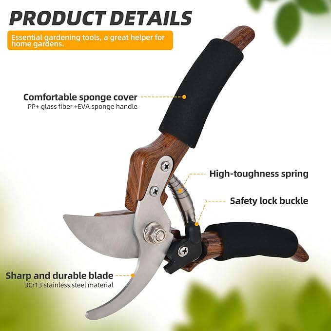 8" Bypass Pruning Shears - Garden Shears -Garden Clippers-Pruners for Gardening-Hand Pruners-Gardening Scissors-Gardening Tools