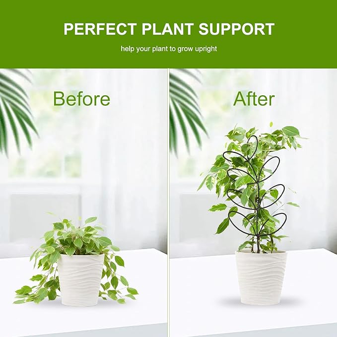 2 Pack 14.8 Inch Plant Trellis Indoor for Climbing Plants with 50 Plant Ties, Small Metal Garden Trellis for Potted Plants, Leaf Shaped Support for Ivy Hoya Pothos Monstera Houseplants